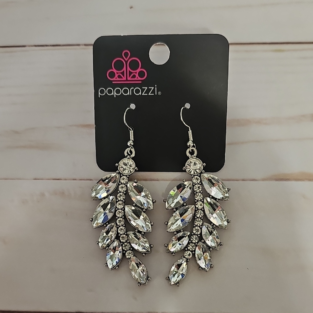 Paparazzi Silver Crystal Leaf Earrings